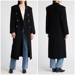 NWT Pixie Market Double Breasted Wool Coat Black Warm Longline Car Coat Sz M